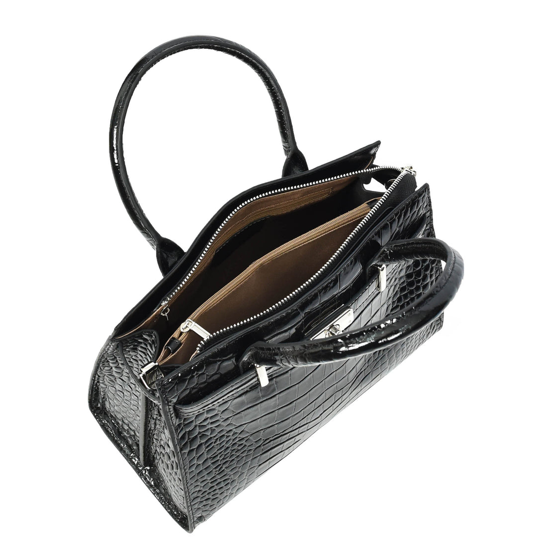 Women Real Leather Handbag Mid Size Organiser Top-Handle Handbag Noelle Black-6