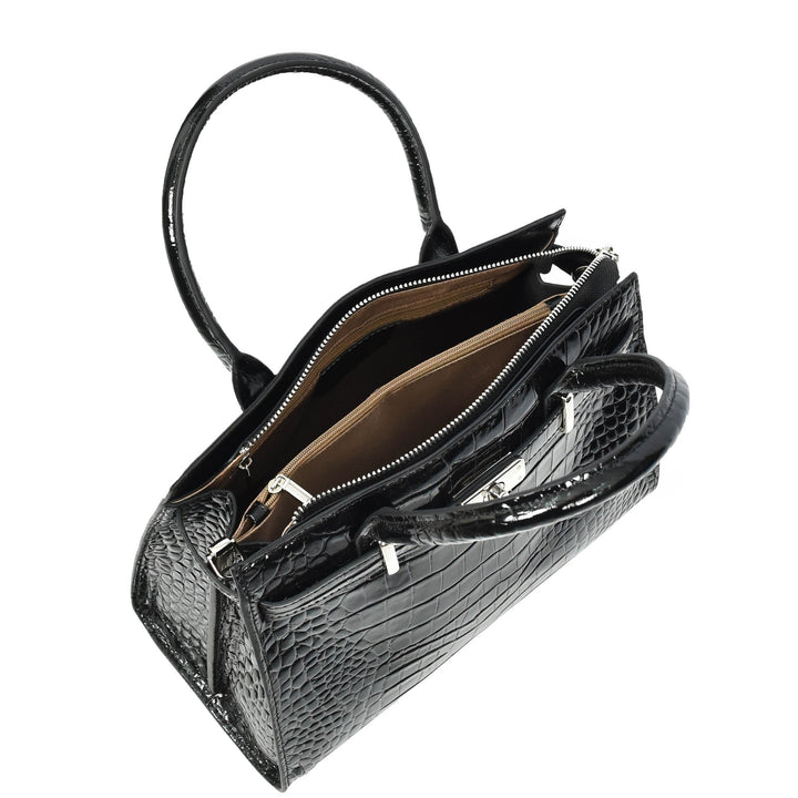 Women Real Leather Handbag Mid Size Organiser Top-Handle Handbag Noelle Black-6