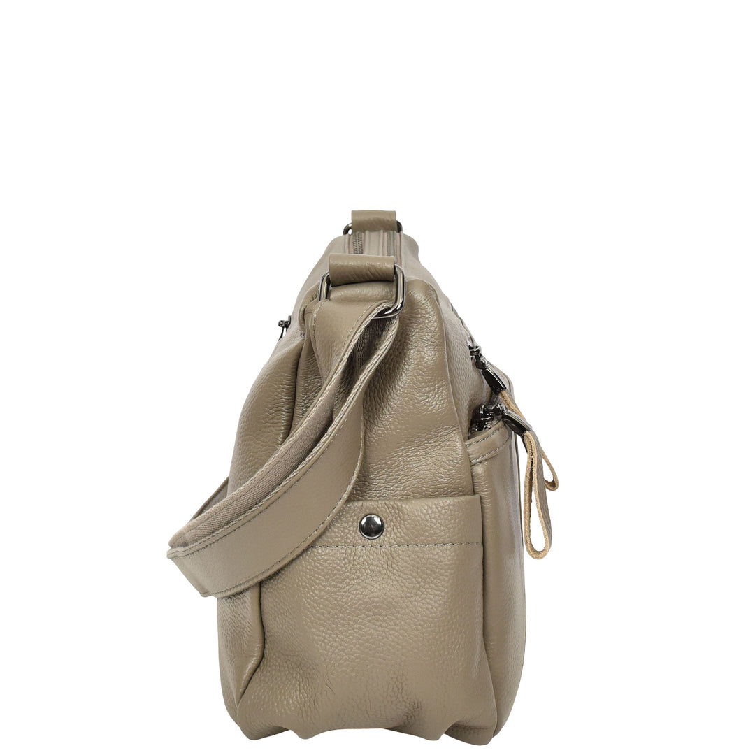 Womens Real Leather Classic Crossbody Messenger Shoulder Bag Alba Grey