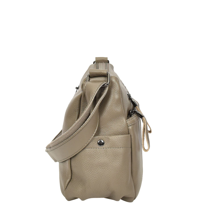 Womens Real Leather Classic Crossbody Messenger Shoulder Bag Alba Grey