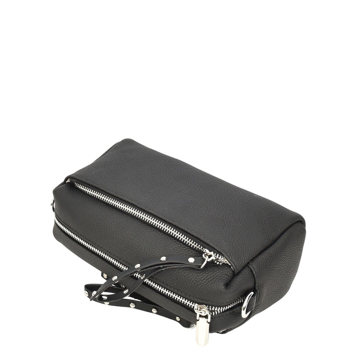 Womens Real Leather Small Shoulder Crossbody Bag Casual Pouch Zeno Black
