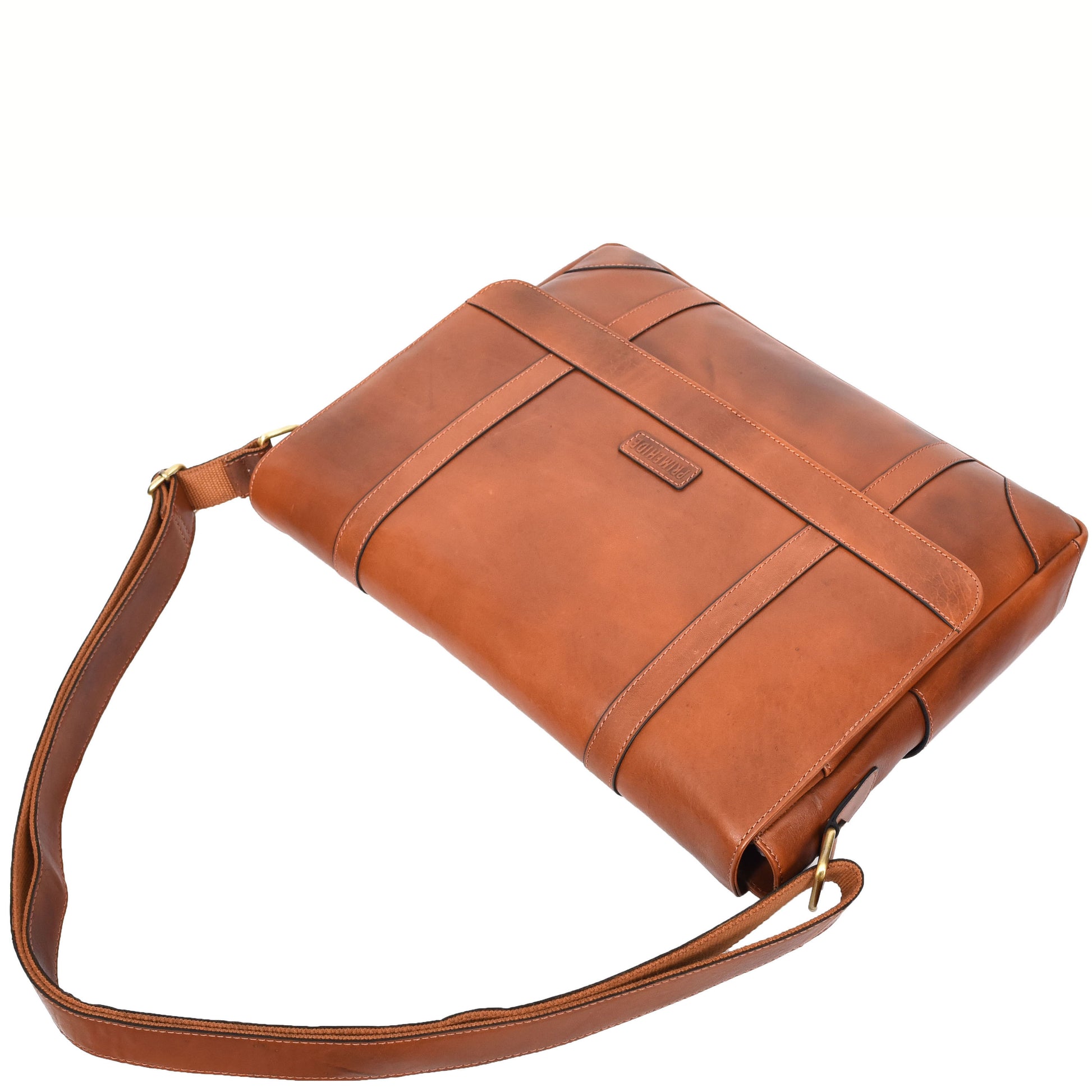 Mens Leather Cross Body Messenger Bag Classic Monza Tan 6