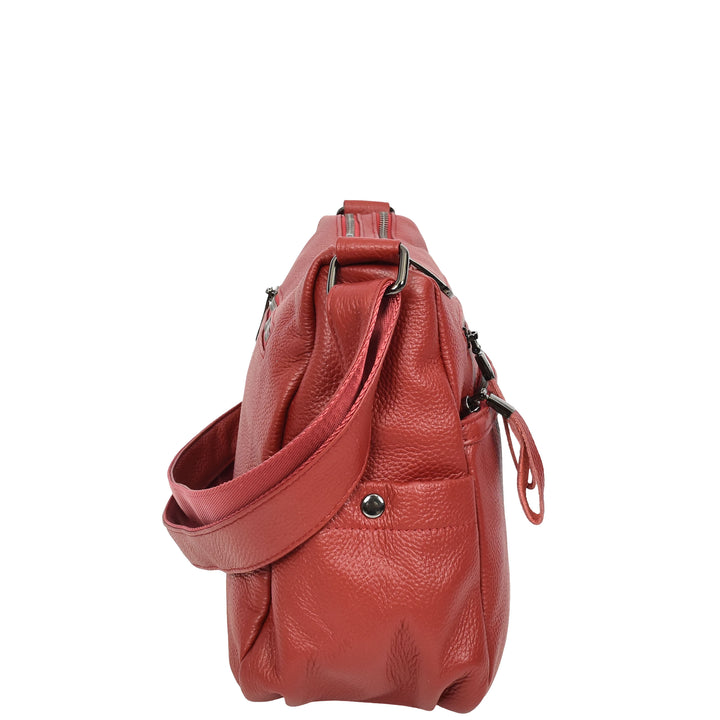 Womens Real Leather Classic Crossbody Messenger Shoulder Bag Alba Red