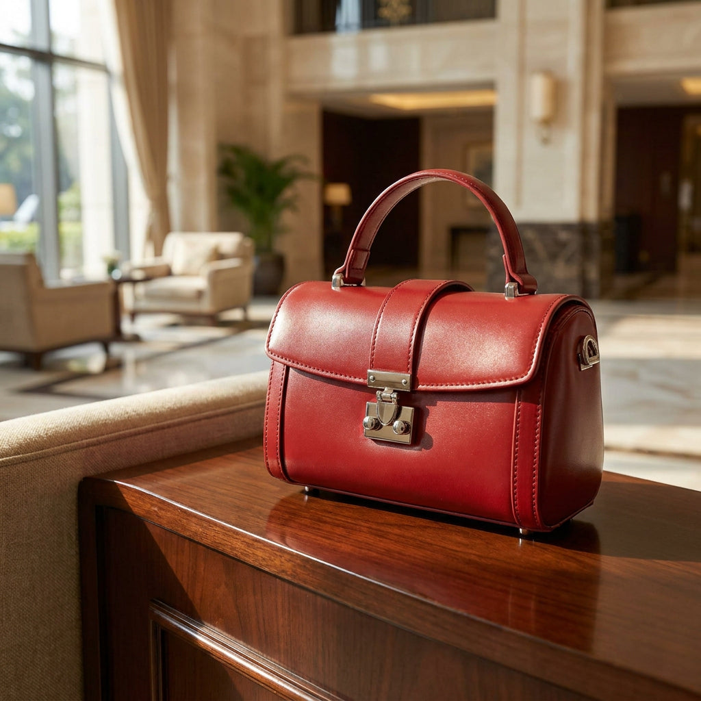 Women's Glazed Leather Handbag Mini Size Fashion Bag Top Handle HOL2613 Red