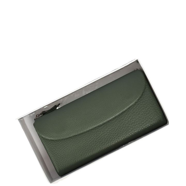 Womens Real Leather Clutch Purse Multi-Coloured Interior Card Holder Zip Pocket HOL8819 Green