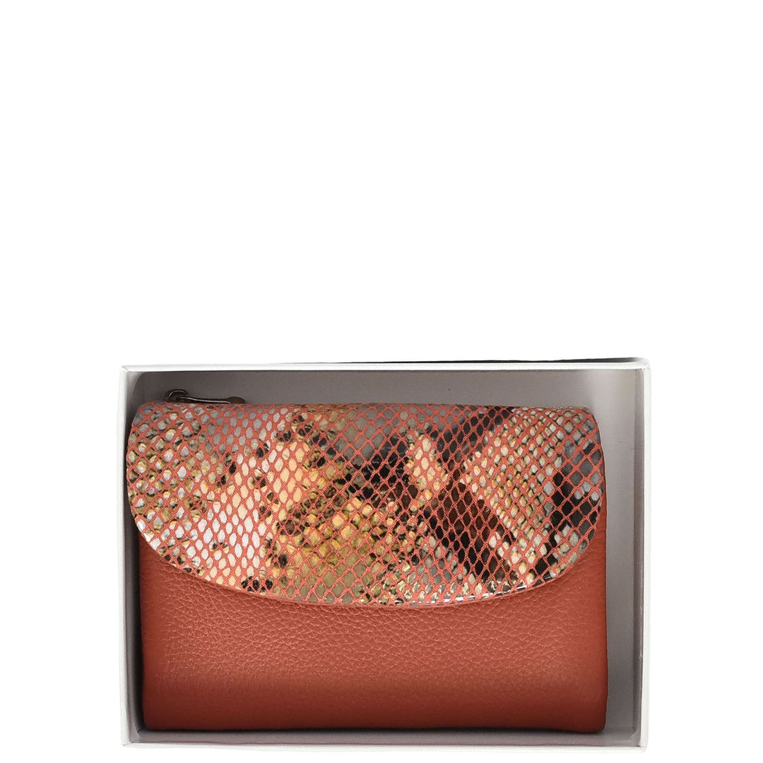 Womens Real Leather Purse Snake-Print Clutch Wallet HOL8833 Coral