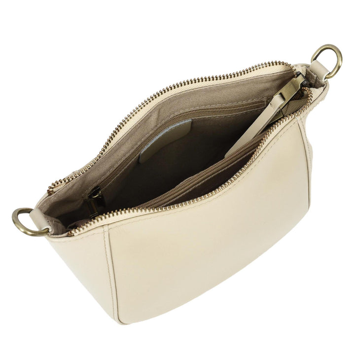 Womens Real Leather Cross Body Bag Small Size Sling Pouch Catherine White-7