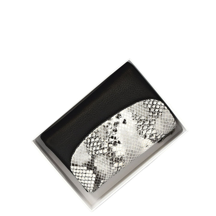 Womens Real Leather Purse Snake-Print Clutch Wallet HOL8833 Black