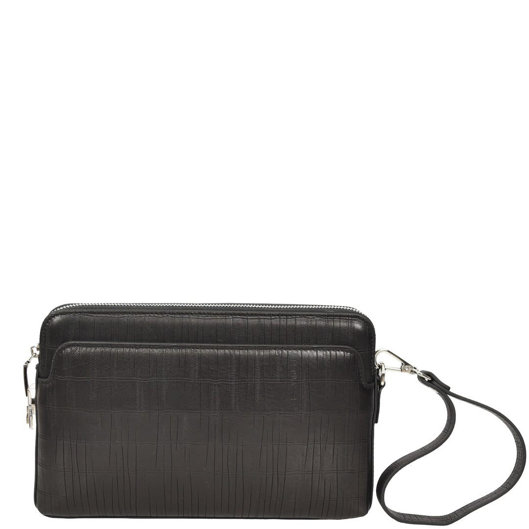 Wrist Bag Croc-Print Embossed Leather Clutch Organiser with Digit Lock HOL1049 Black