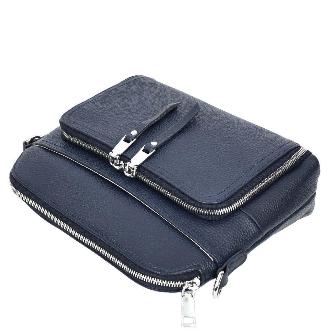 Womens Real Leather Cross Body Bag Classic Sling Style Skye Navy-6