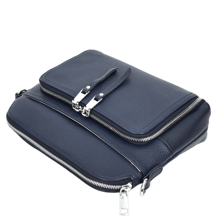 Womens Real Leather Cross Body Bag Classic Sling Style Skye Navy-6