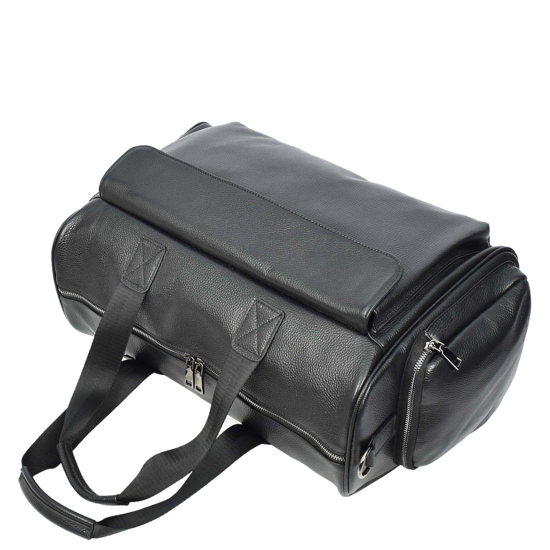 Real Leather Holdall Large Size Travel Weekend Organiser Bag Tunis Black