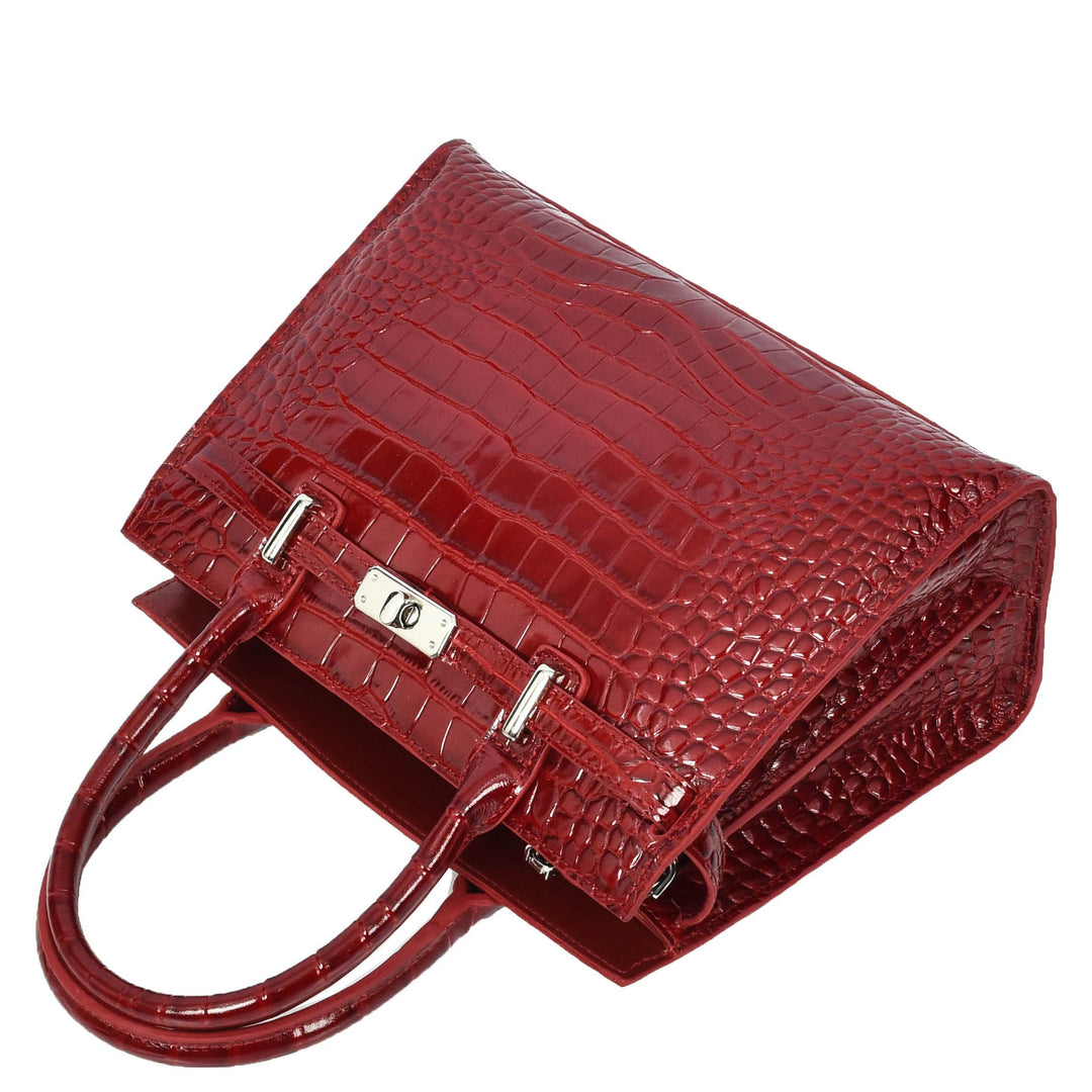 Women Real Leather Handbag Mid Size Organiser Top-Handle Handbag Noelle Red-7