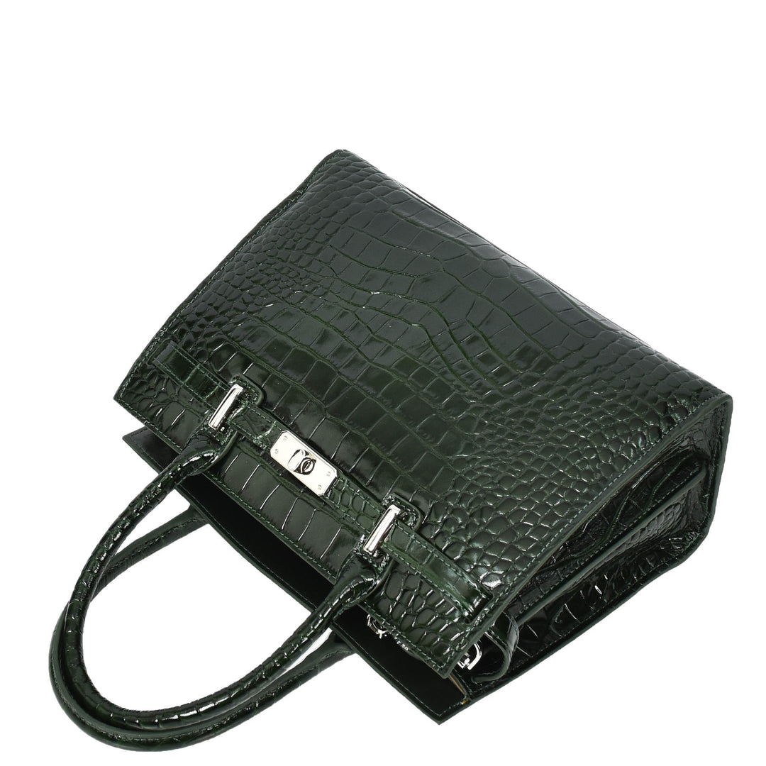 Women Real Leather Handbag Mid Size Organiser Top-Handle Handbag Noelle Green-7