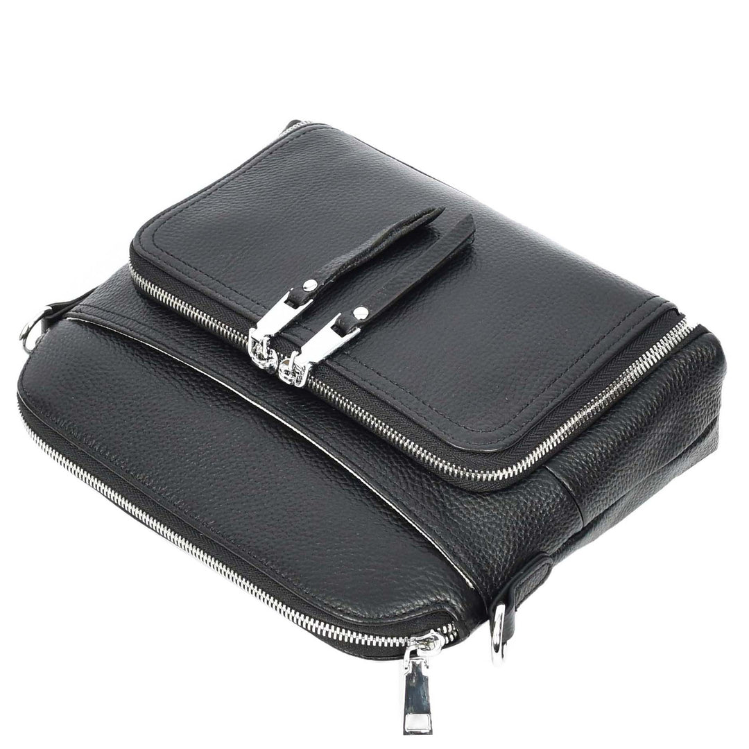 Womens Real Leather Cross Body Bag Classic Sling Style Skye Black-6