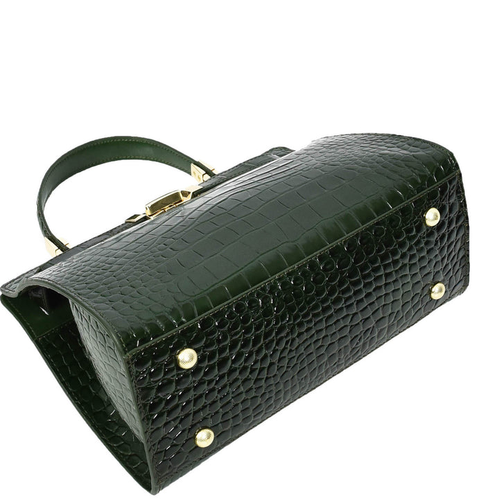 Womens Real Leather Handbag Small Organiser Top-Handle Handbag Camille Green-6