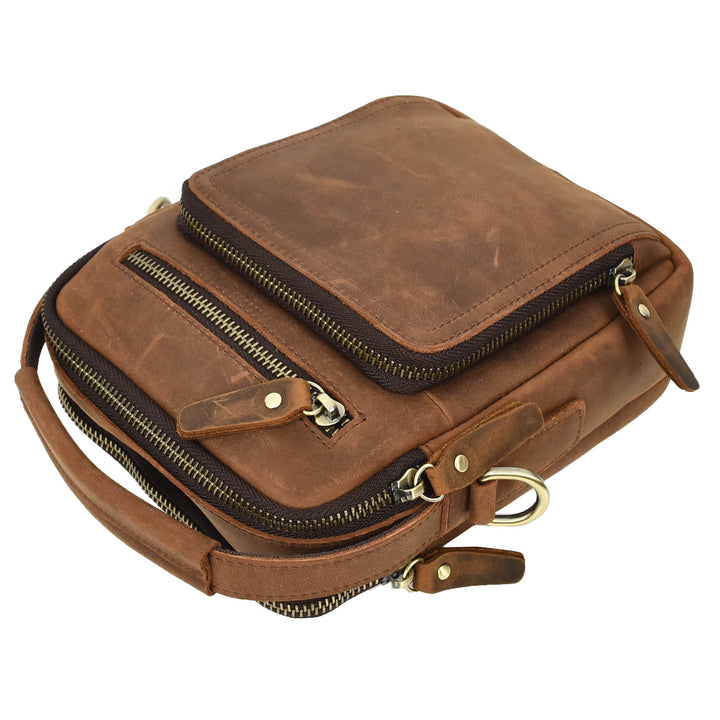 Mens Real Leather Cross Body Bag Small Organiser Travel Pouch Jett Tan Hunter