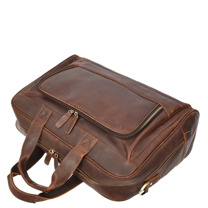 Genuine Leather Holdall Mid Size Weekend Overnight Travel Bag Kigali Rust Brown
