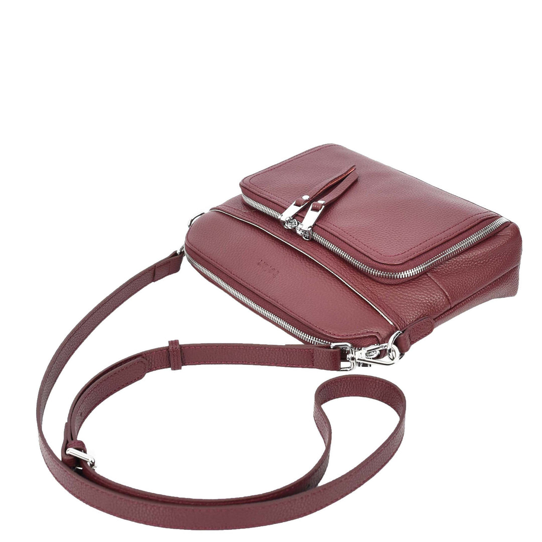 Womens Real Leather Cross Body Bag Classic Sling Style Skye Burgundy