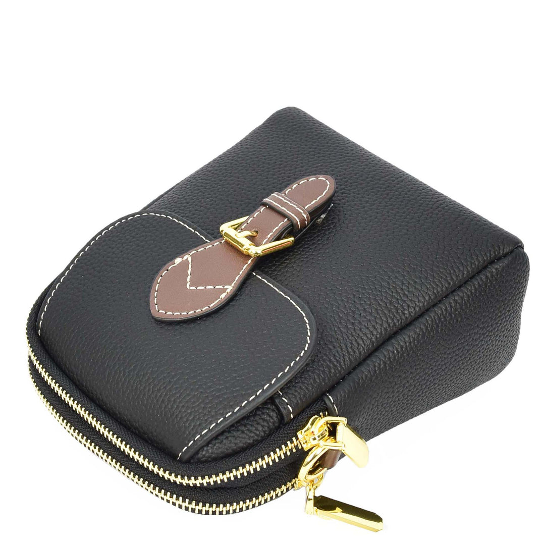 Women's Real Leather Cross Body Bag Small Size Sling Pouch Elizabeth Black-7