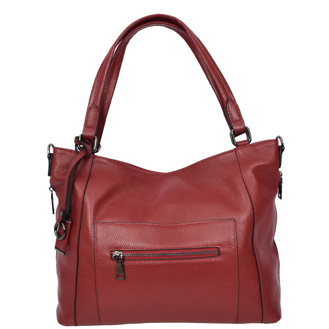 Womens Leather Tote Shoulder Handbag Evelyn Red-7