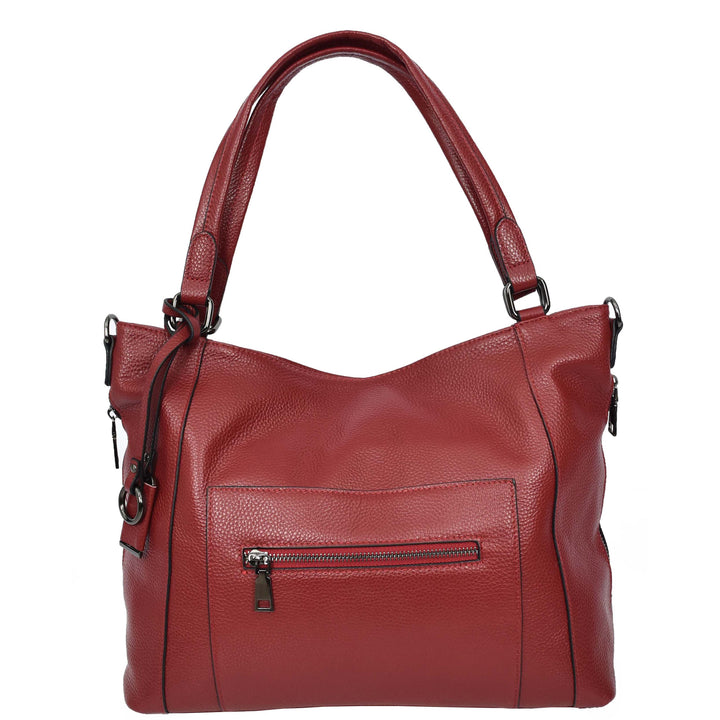 Womens Leather Tote Shoulder Handbag Evelyn Red-7