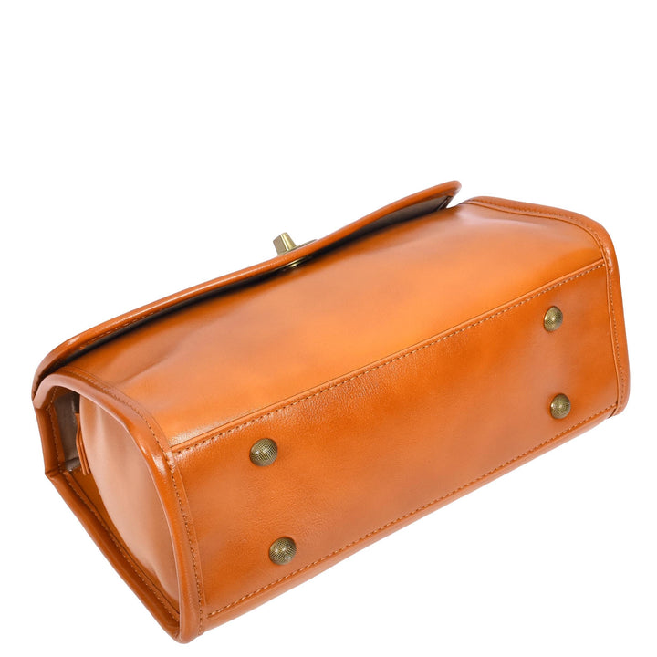 Womens Real Leather Handbag Small Cross Body Shoulder Bag Havana Tan-5