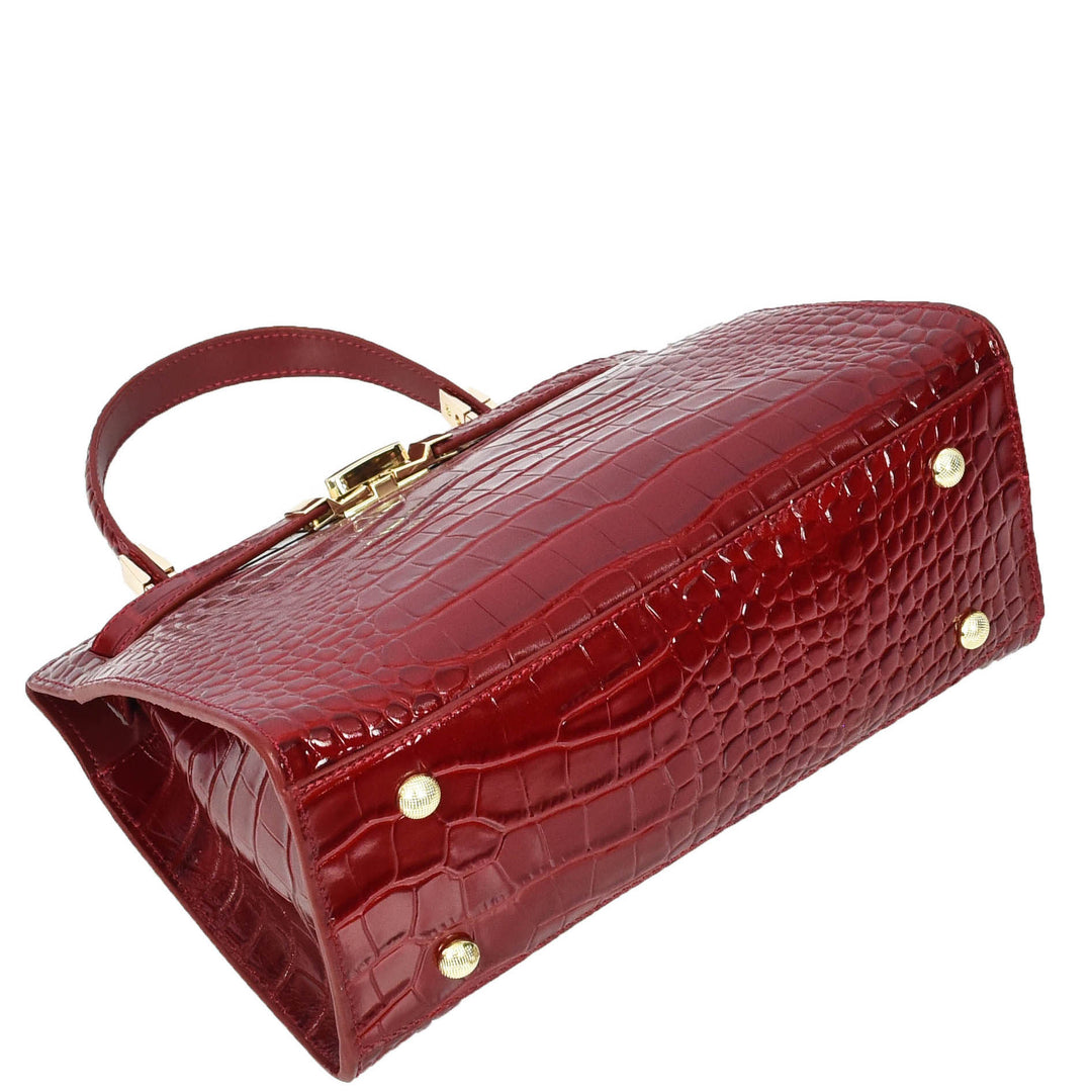 Womens Real Leather Handbag Small Organiser Top-Handle Handbag Camille Red-7