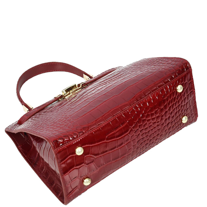 Womens Real Leather Handbag Small Organiser Top-Handle Handbag Camille Red-7