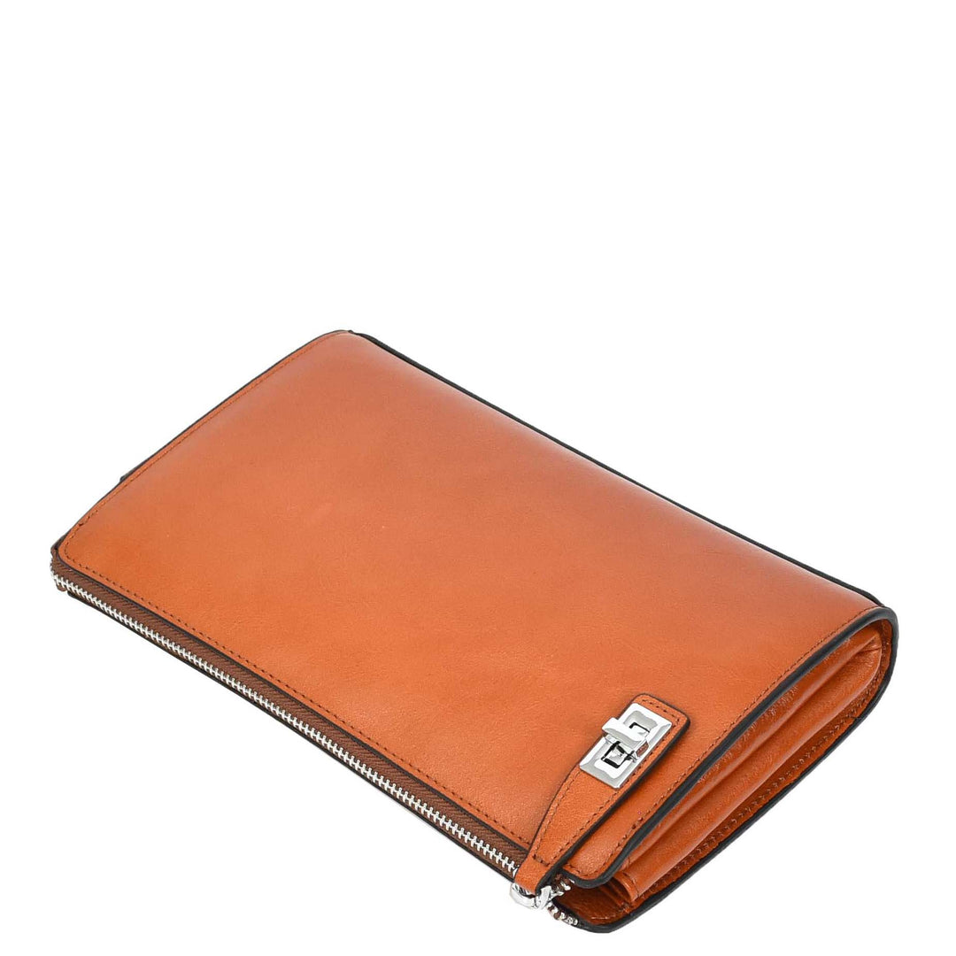 Mens Real Leather Wrist Bag Large Size Clutch Organiser Style Goma Tan-7