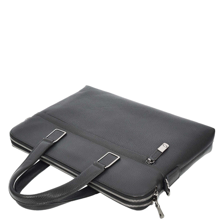 Genuine Leather CrossBody Briefcase Business Office Shoulder Bag Vence Black