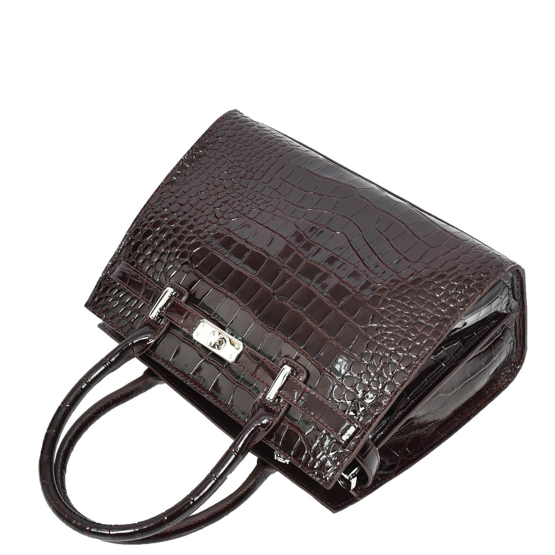 Women Real Leather Handbag Mid Size Organiser Top-Handle Handbag Noelle Brown-7