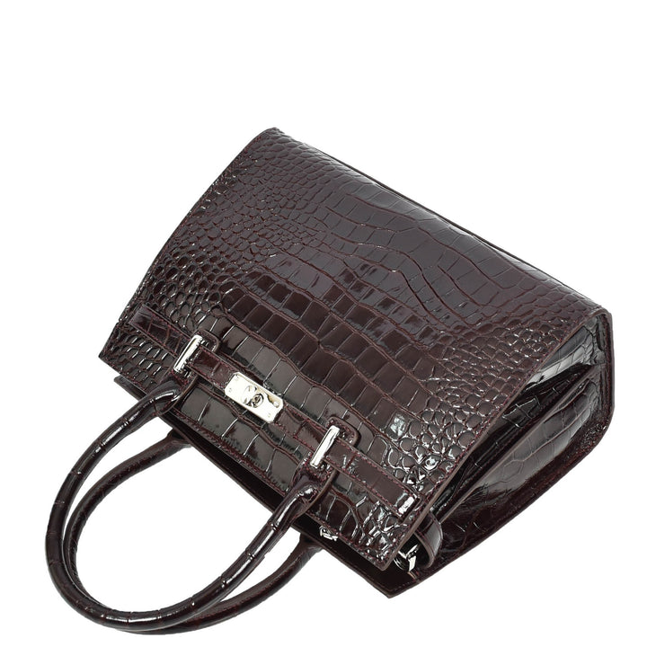 Women Real Leather Handbag Mid Size Organiser Top-Handle Handbag Noelle Brown-7