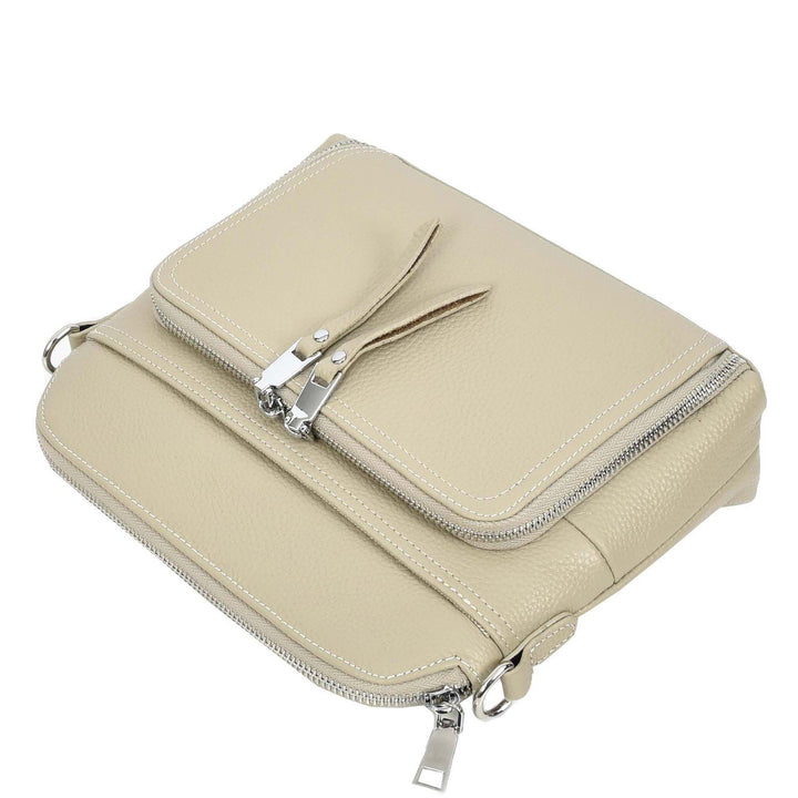 Womens Real Leather Cross Body Bag Classic Sling Style Skye Taupe-6