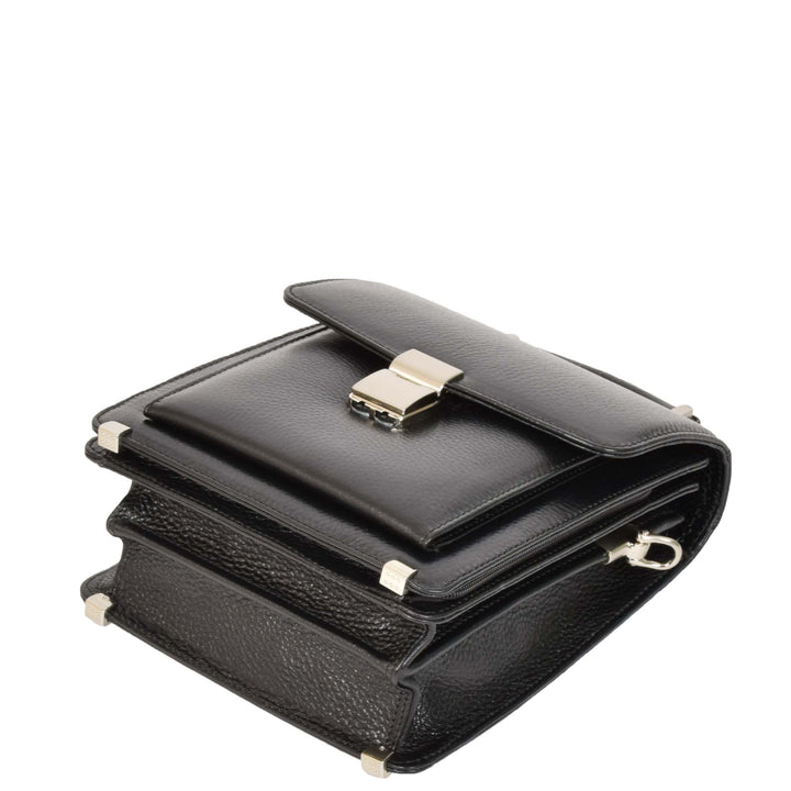 Mens Real Leather Briefcase Style Crossbody Flight Messenger Bag Drew Black-7