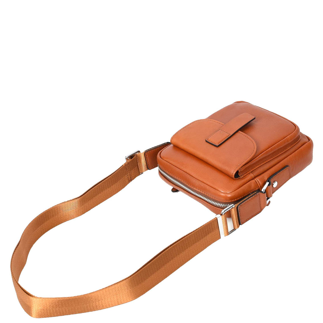 Mens Real Leather Cross Body Bag Small Size Travel Pouch Malmo Tan-7