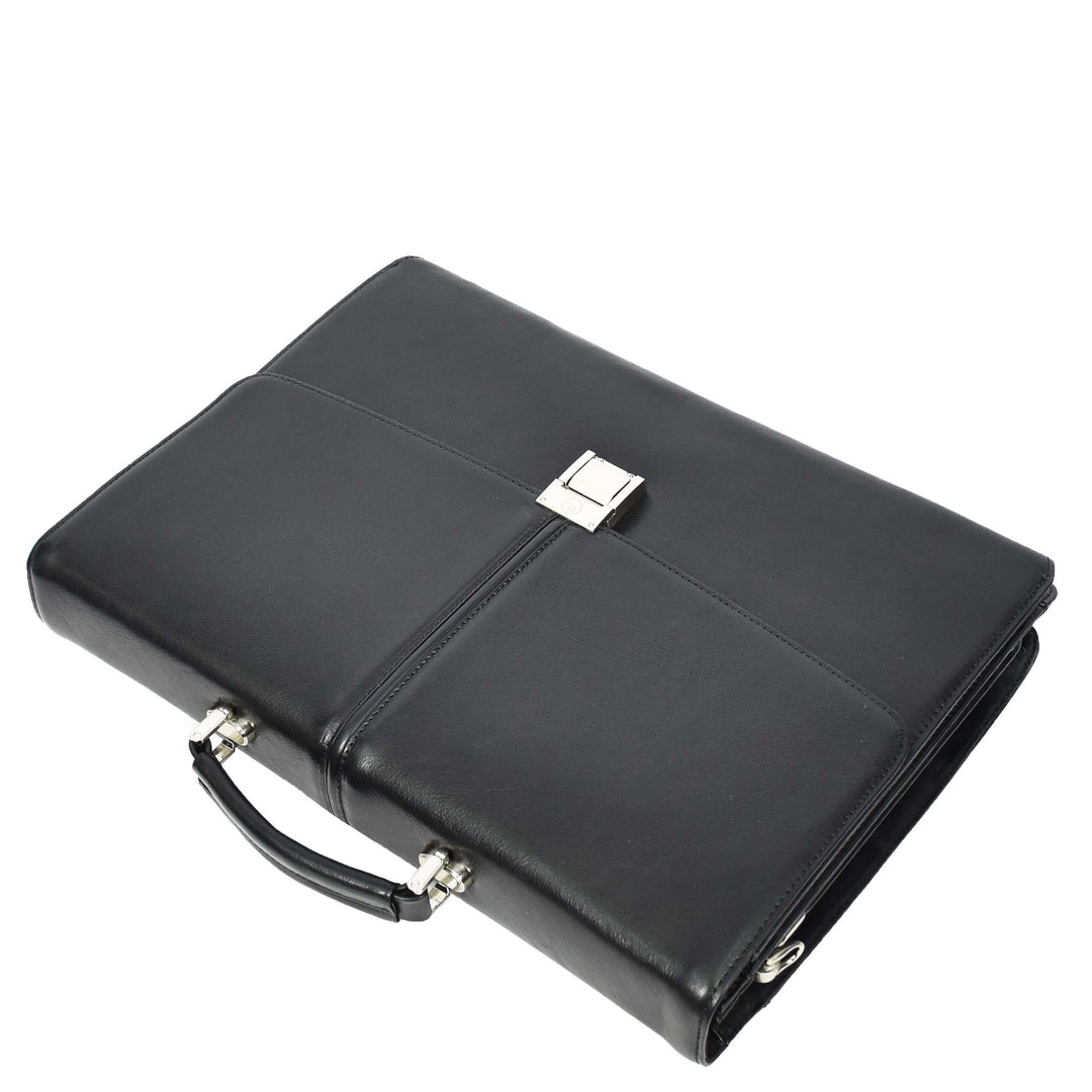 Mens Genuine Leather Briefcase Large Size Organiser Messenger Bag Erbil Black-7