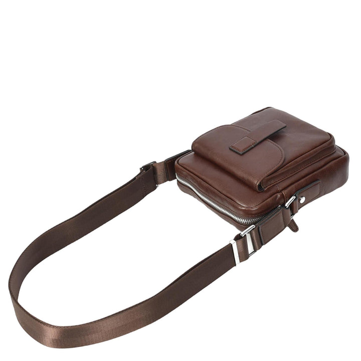 Mens Real Leather Cross Body Bag Small Size Travel Pouch Malmo Brown-7