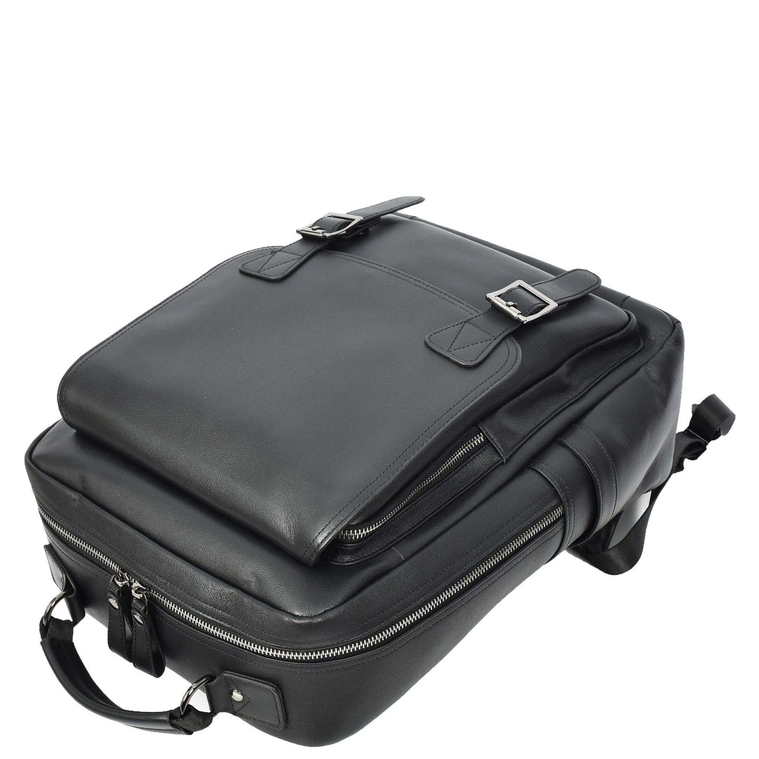 Mens Real Leather Backpack Large Size Laptop Business Travel Rucksack Modra Black