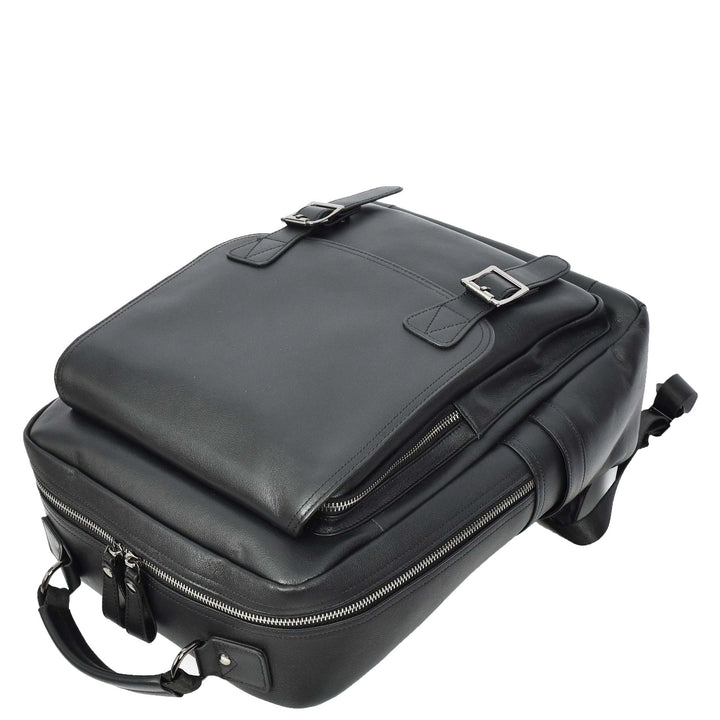 Mens Real Leather Backpack Large Size Laptop Business Travel Rucksack Modra Black