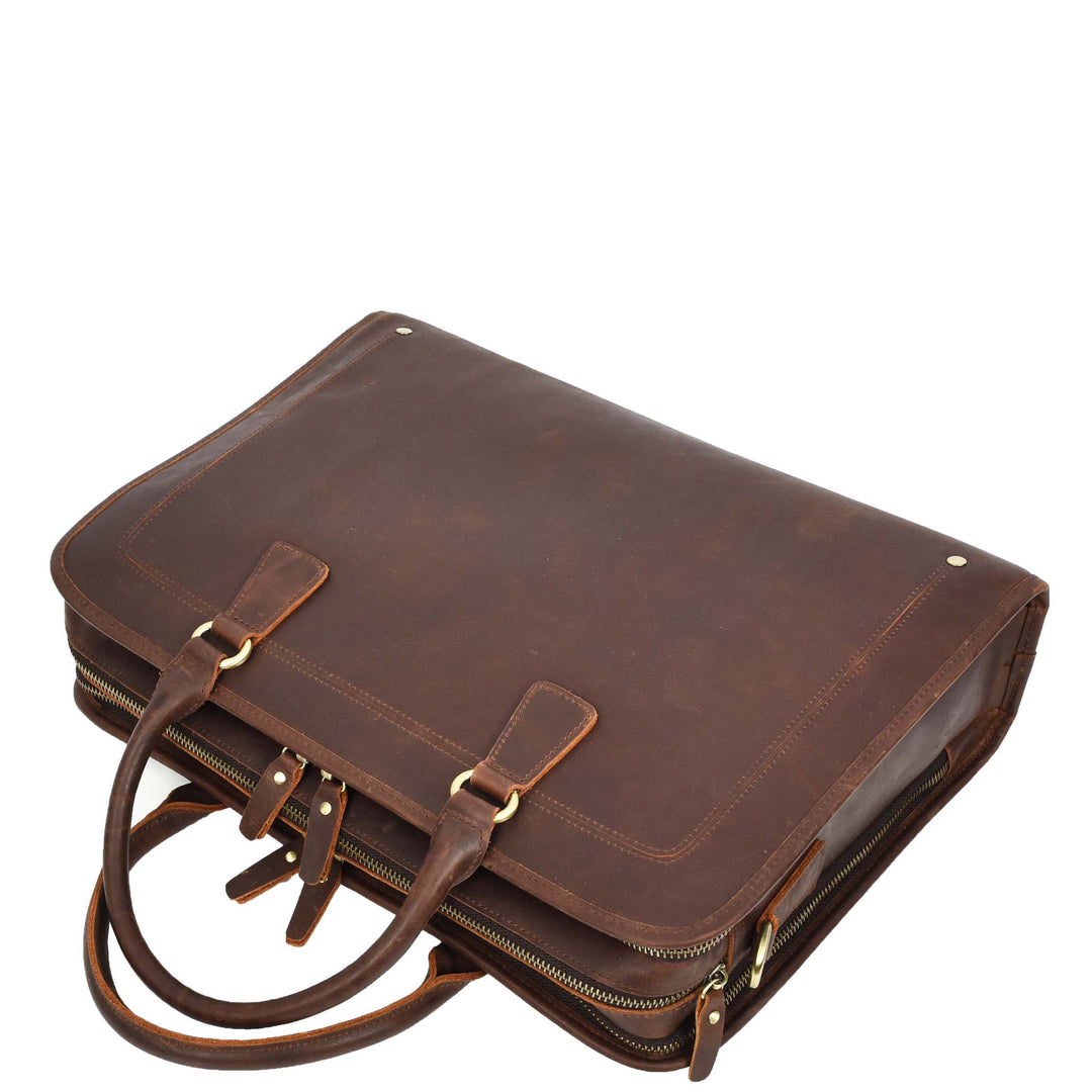 Real Leather Cross Body Briefcase Belmont Rust Brown