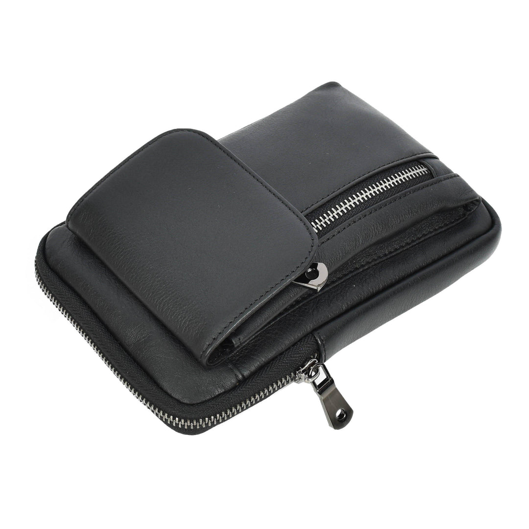 Mens Genuine Leather Wrist Bag Multi-Pockets Money Travel Organiser Pouch Dinan Black