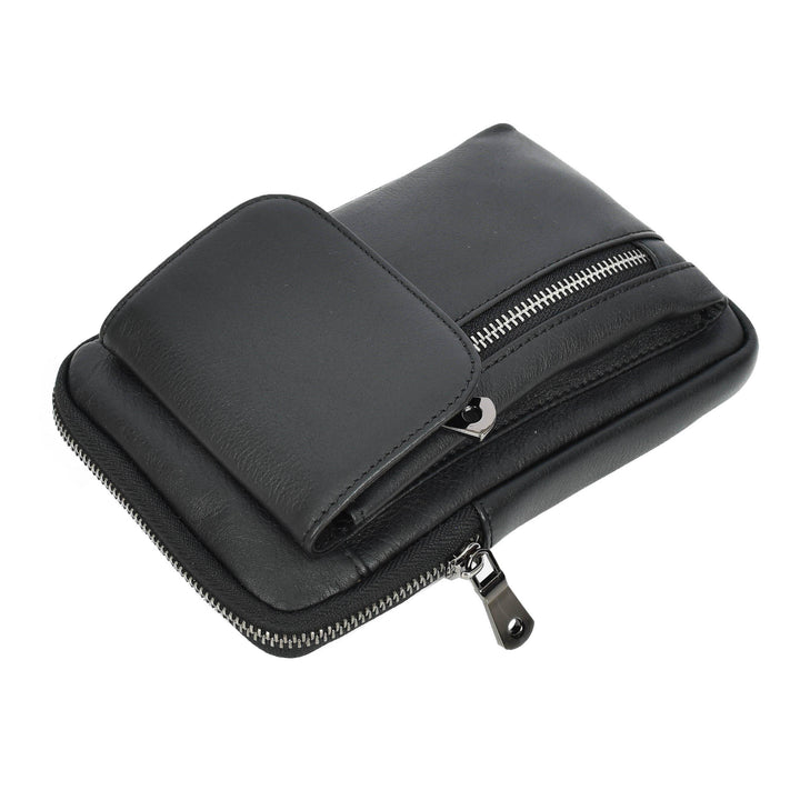 Mens Genuine Leather Wrist Bag Multi-Pockets Money Travel Organiser Pouch Dinan Black