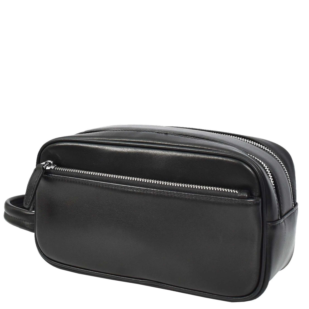 Real Leather Toiletries Bag Medium Size Travel Dopp Kit Organiser Style Oslo Black-7
