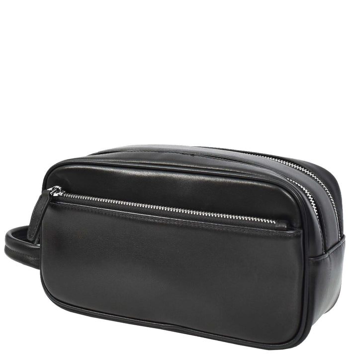 Real Leather Toiletries Bag Medium Size Travel Dopp Kit Organiser Style Oslo Black-7