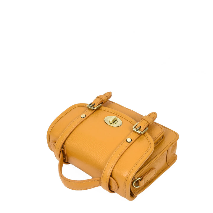 Womens Classic Mini Satchel Handbag Leather Crossbody Purse with Turn-Lock Closure Pipin Mustard