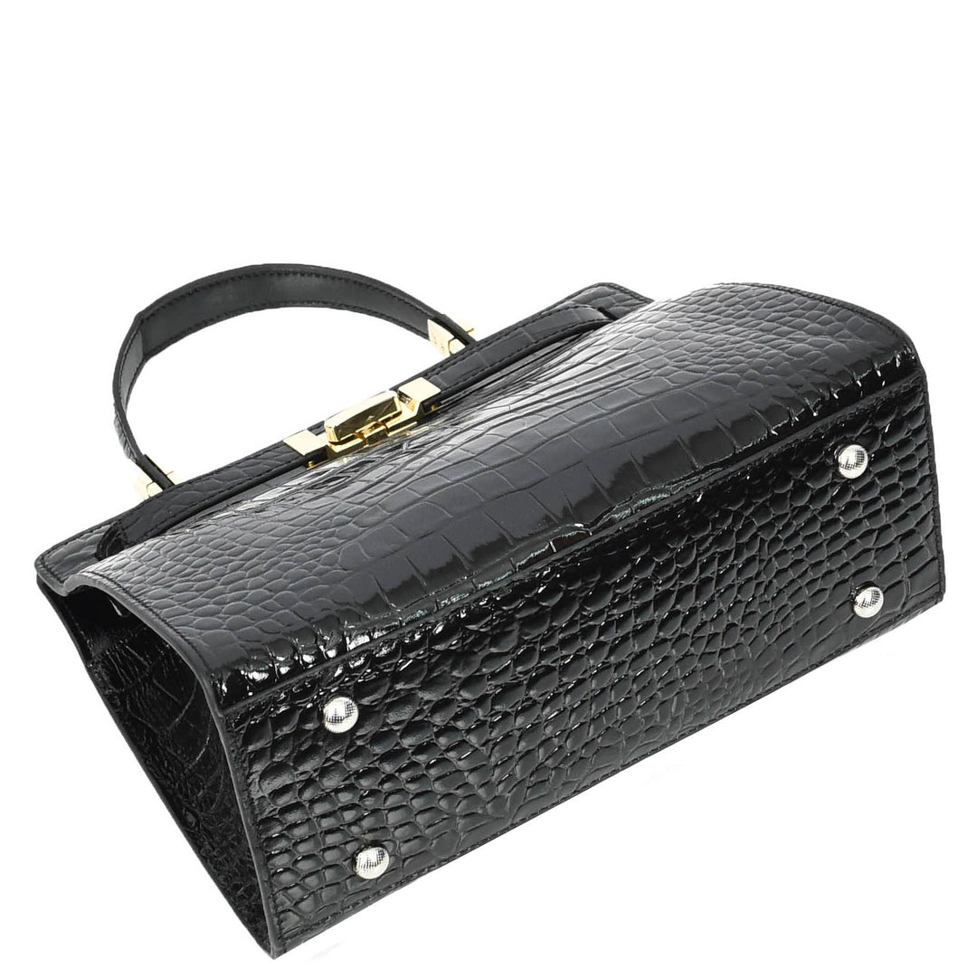 Womens Real Leather Handbag Small Organiser Top-Handle Handbag Camille Black-7