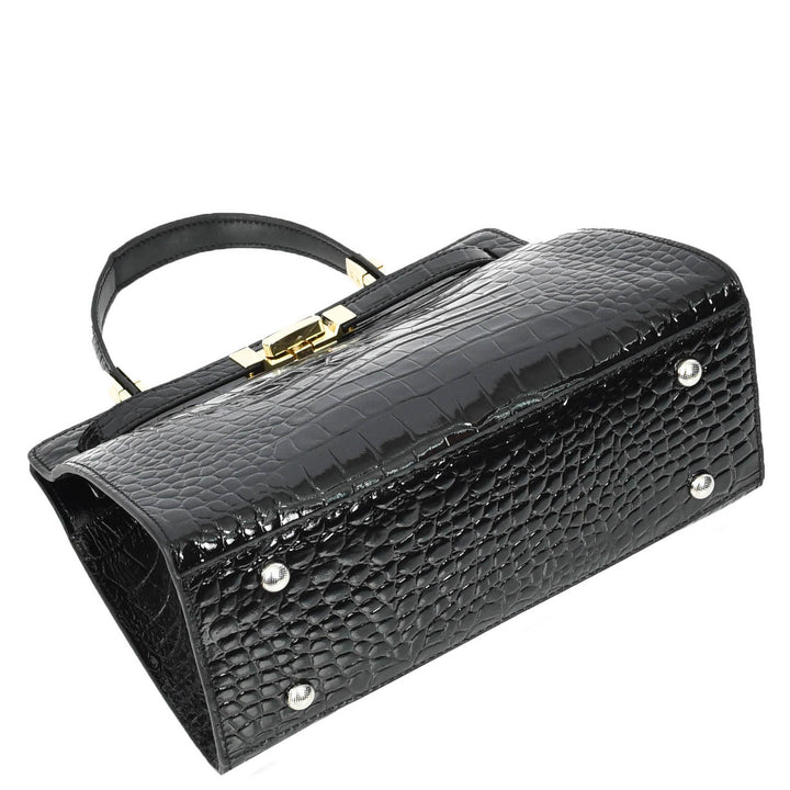 Womens Real Leather Handbag Small Organiser Top-Handle Handbag Camille Black-7