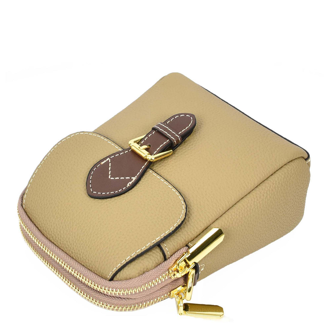 Women's Real Leather Cross Body Bag Small Size Sling Pouch Elizabeth Beige-7