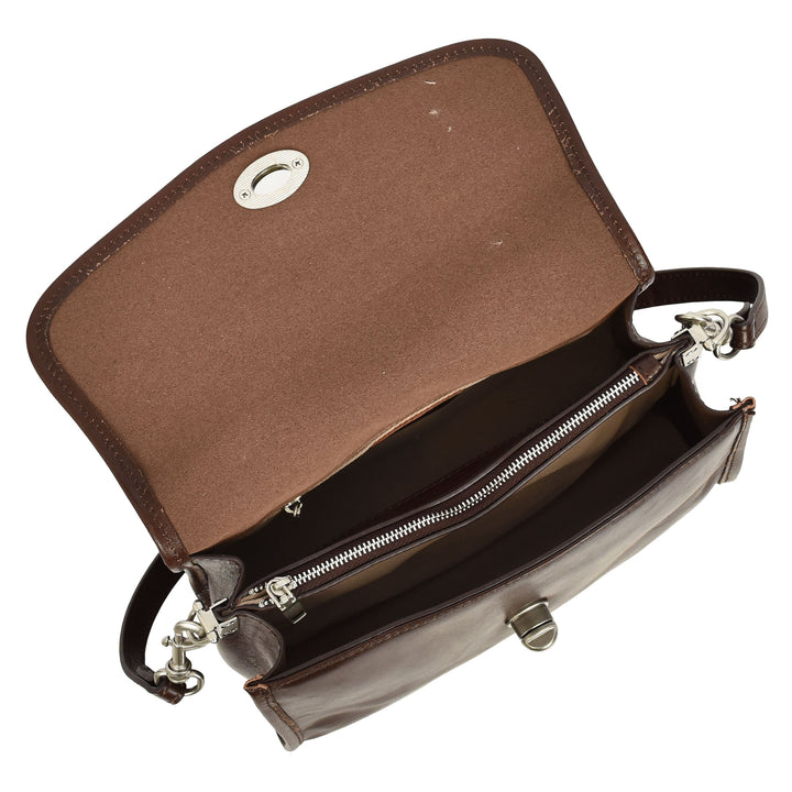 Women's Genuine Leather Flap-Over Crossbody Shoulder Bag with 2-in-1 Style Arden Coffee